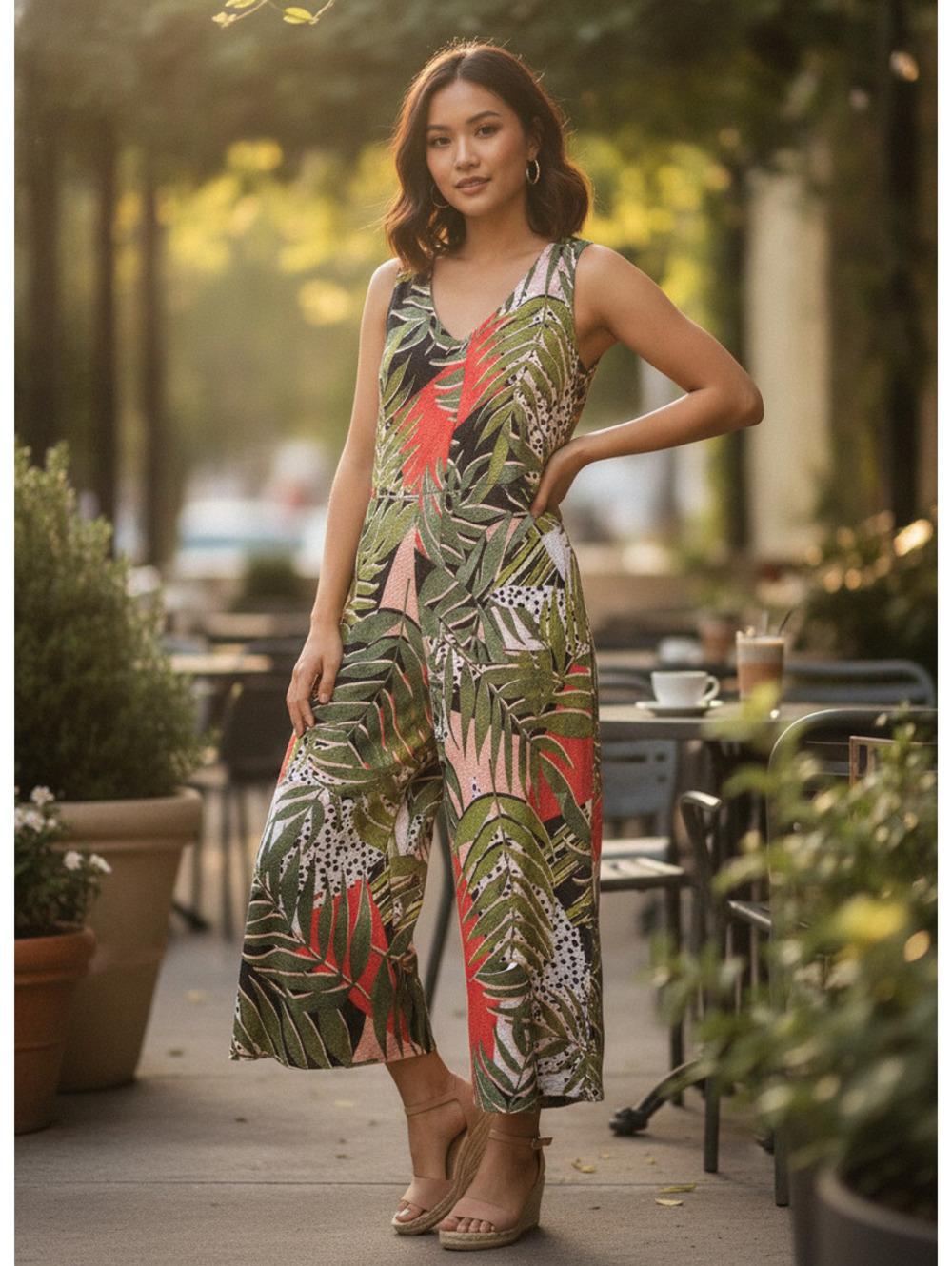 Slate & Willow Tropical Print Sleeveless Jumpsuit